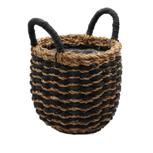 Cache-pot panier avec anses Cato rayé - Noir